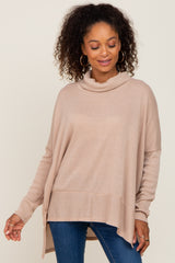 Taupe Ribbed Knit Turtleneck Maternity Top