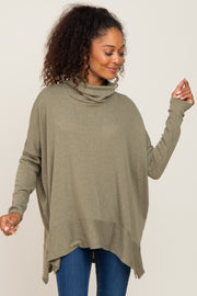 Olive Ribbed Knit Turtleneck Top