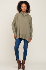 Olive Ribbed Knit Turtleneck Top