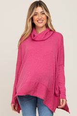 Magenta Ribbed Knit Turtleneck Maternity Top