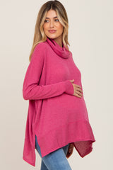 Magenta Ribbed Knit Turtleneck Maternity Top