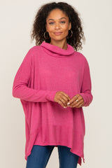 Magenta Ribbed Knit Turtleneck Maternity Top