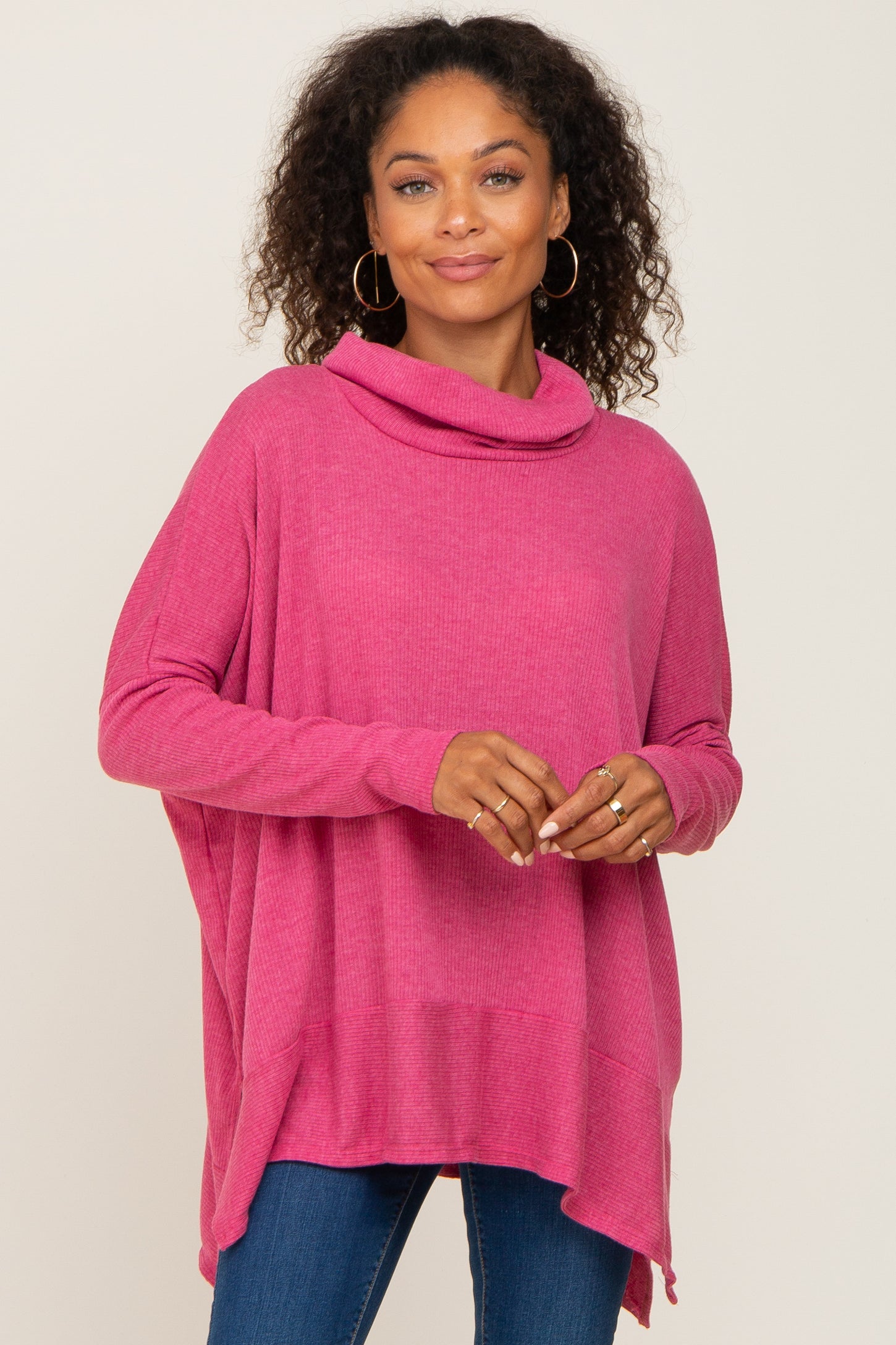 Magenta Ribbed Knit Turtleneck Top – PinkBlush