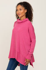 Magenta Ribbed Knit Turtleneck Top