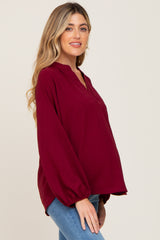 Burgundy Basic V-Neck Maternity Blouse