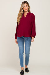 Burgundy Basic V-Neck Maternity Blouse