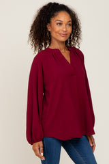 Burgundy Basic V-Neck Blouse