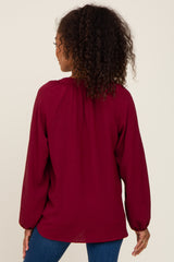 Burgundy Basic V-Neck Blouse