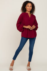 Burgundy Basic V-Neck Blouse