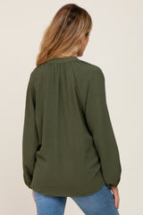 Olive Basic V-Neck Maternity Blouse