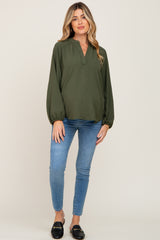 Olive Basic V-Neck Maternity Blouse