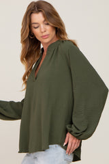 Olive Basic V-Neck Blouse