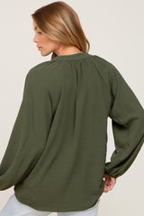 Olive Basic V-Neck Blouse