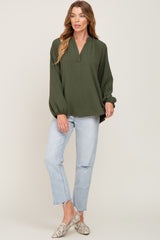 Olive Basic V-Neck Blouse