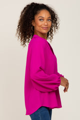 Magenta Basic V-Neck Blouse