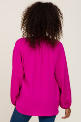 Magenta Basic V-Neck Blouse