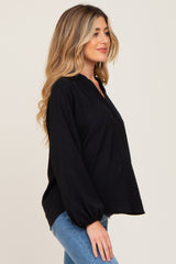 Black Basic V-Neck Maternity Blouse