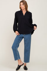 Black Basic V-Neck Blouse