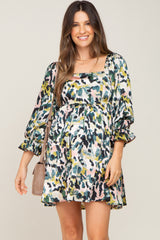 Forest Green Watercolor Print Maternity Mini Dress