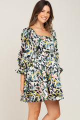 Forest Green Watercolor Print Maternity Mini Dress