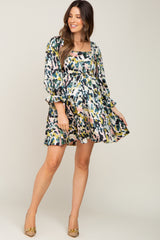 Forest Green Watercolor Print Maternity Mini Dress