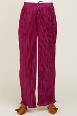 Burgundy Pleated Maternity Wide Leg Pants