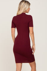 Burgundy Ribbed Mock Neck Dress