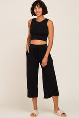 Black Crop Tank Maternity Lounge Set