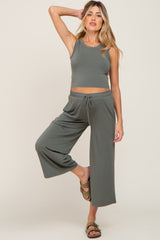 Olive Crop Tank Maternity Lounge Set