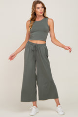 Olive Crop Tank Maternity Lounge Set