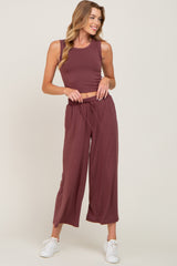 Burgundy Crop Tank Maternity Lounge Set