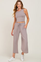 Taupe Crop Tank Maternity Lounge Set