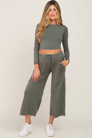 Olive Cropped Long Sleeve Maternity Lounge Set