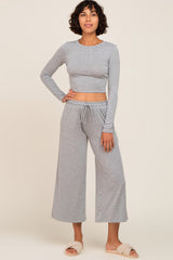 Heather Grey Cropped Long Sleeve Lounge Set