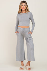 Heather Grey Cropped Long Sleeve Maternity Lounge Set