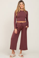 Burgundy Cropped Long Sleeve Maternity Lounge Set