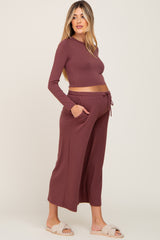 Burgundy Cropped Long Sleeve Maternity Lounge Set