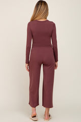 Burgundy Cropped Long Sleeve Maternity Lounge Set