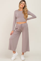 Taupe Cropped Long Sleeve Maternity Lounge Set