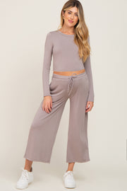 Taupe Cropped Long Sleeve Maternity Lounge Set