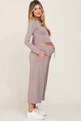 Taupe Cropped Long Sleeve Maternity Lounge Set