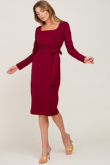 Burgundy Basic Square Neck Midi Dress