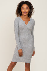 Heather Grey Soft Ribbed Long Sleeve Maternity Midi Dress