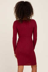 Burgundy Soft Ribbed Long Sleeve Midi Dress