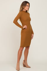 Camel Ribbed Mock Neck Dress