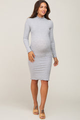 Heather Grey Ribbed Mock Neck Maternity Dress