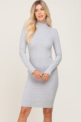 Heather Grey Ribbed Mock Neck Maternity Dress