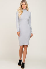 Heather Grey Ribbed Mock Neck Dress