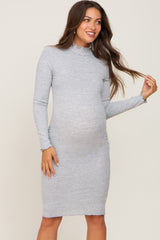 Heather Grey Ribbed Mock Neck Maternity Dress