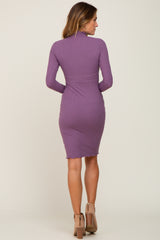 Purple Ribbed Mock Neck Dress